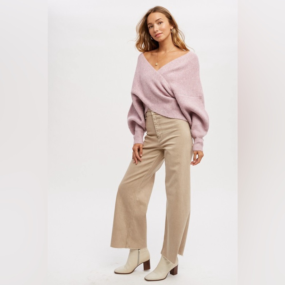784. Crossover Ribbed Sweater in Lavender - Picture 5 of 5